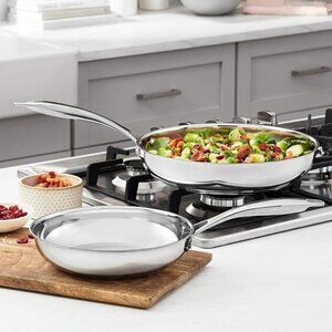 2-Piece Oven Safe, Stainless Steel Induction Frying Pan, Silver, 8" & 10"